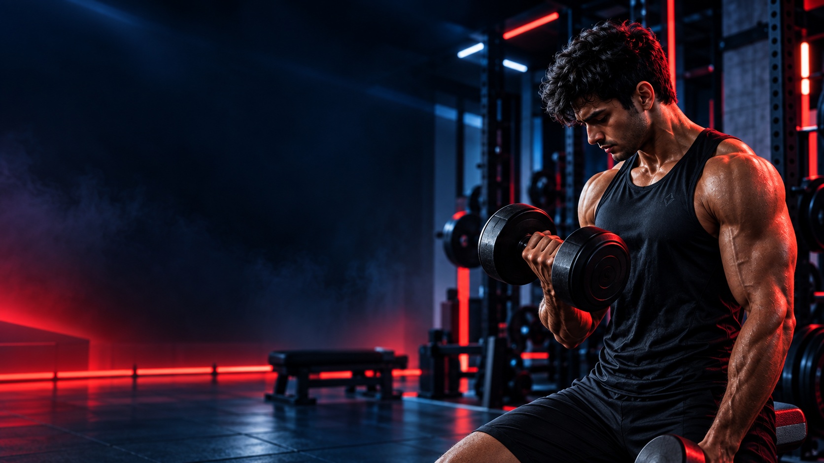 FitZone member training with dumbbells